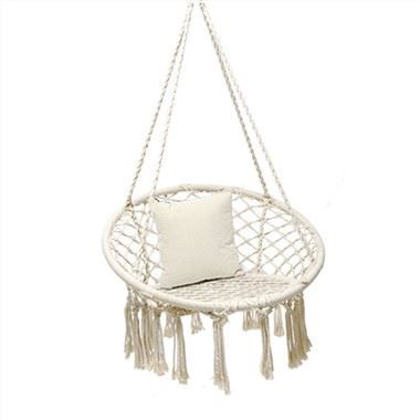 Biela kempingová hojdacia sieť okrúhleho tvaru