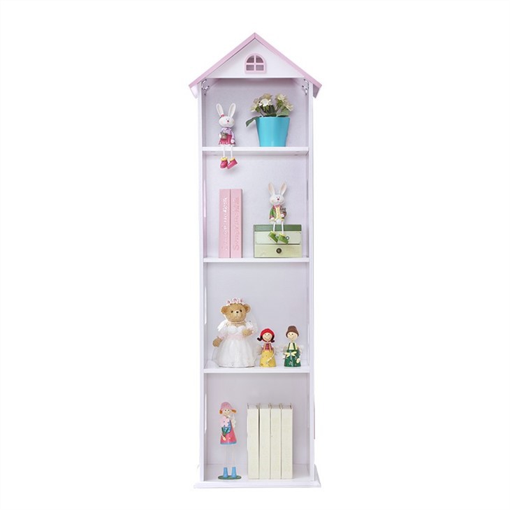 Tall White And Pink Dollhouse Bookcase